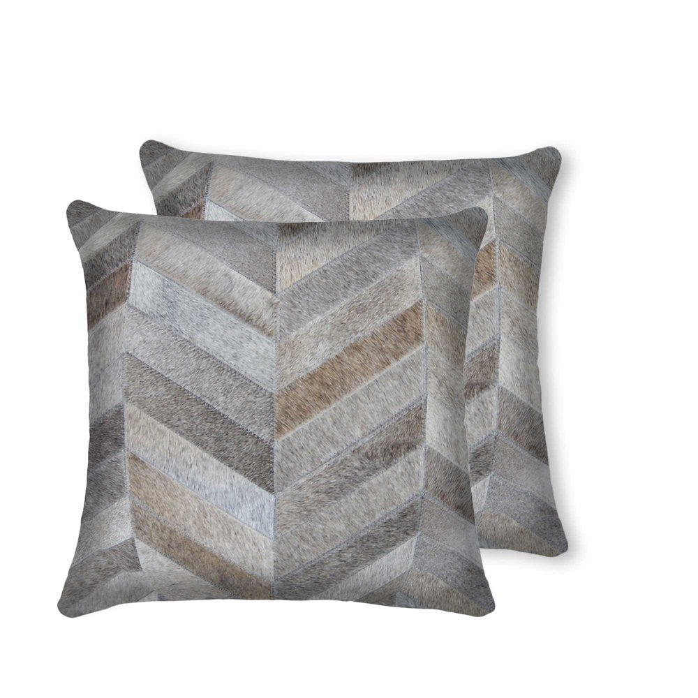 Set of Two 18" Chocolate And Gold Cowhide Throw Pillows