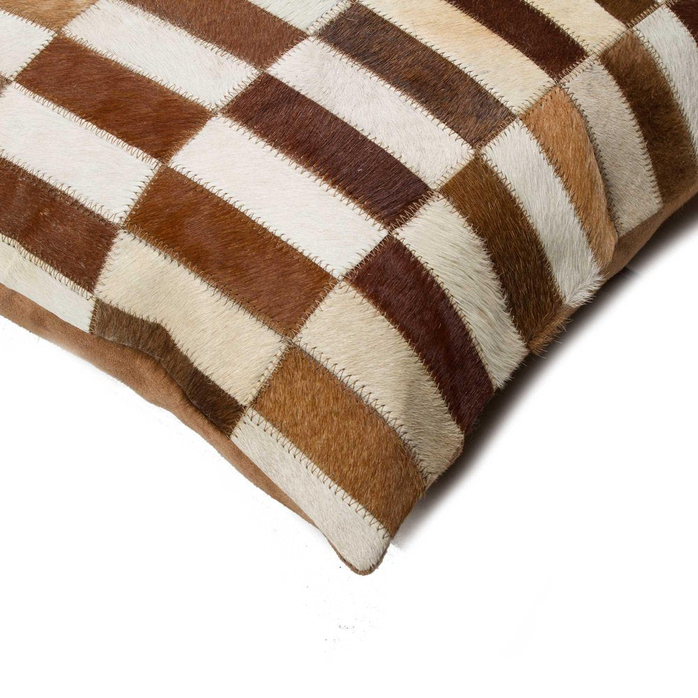 18" Brown and White Cowhide Throw Pillow