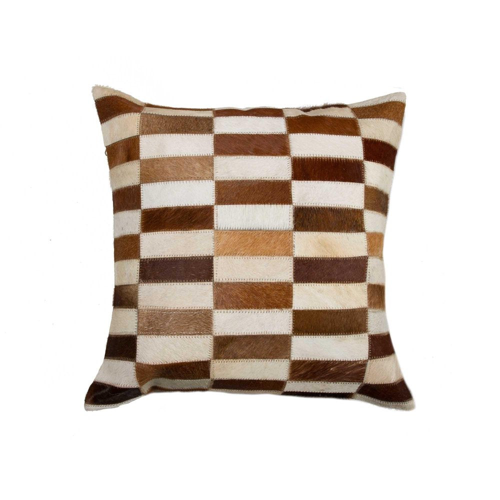 18" Brown and White Cowhide Throw Pillow