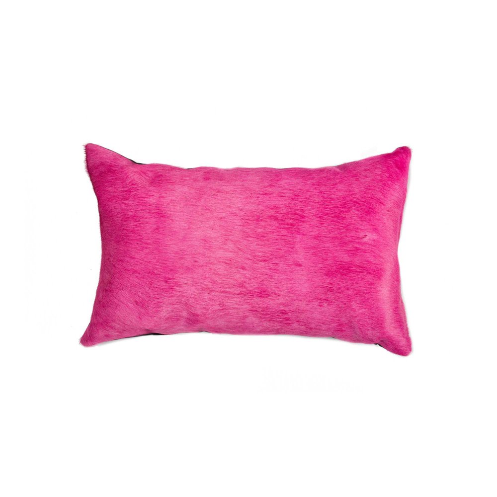 12" X 20" Fuschia Cowhide Throw Pillow