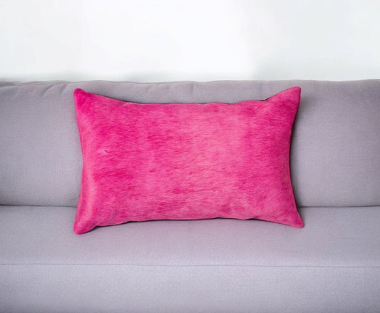 12" X 20" Fuschia Cowhide Throw Pillow