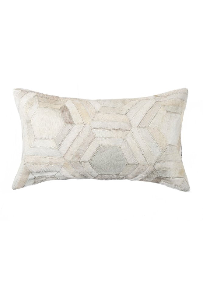12 X 20 Gray And White Cowhide Throw Pillow