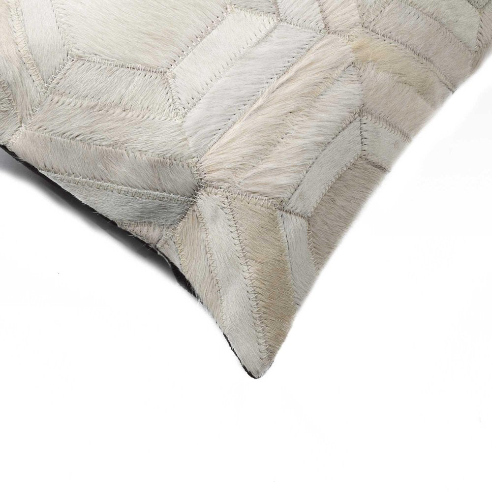 12 X 20 Gray And White Cowhide Throw Pillow