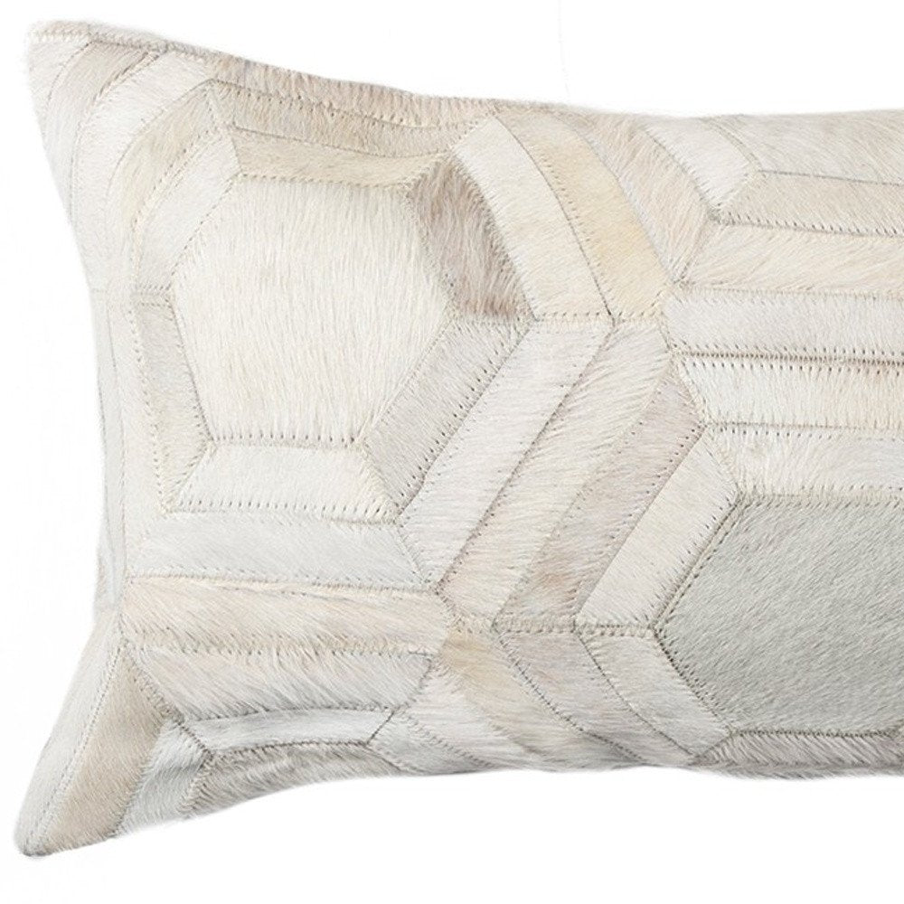 12 X 20 Gray And White Cowhide Throw Pillow