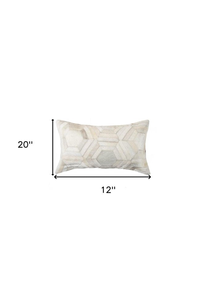 12 X 20 Gray And White Cowhide Throw Pillow