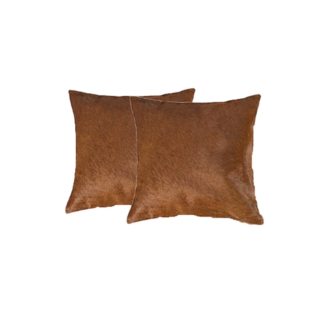 Set of Two 18" Chocolate And Gold Cowhide Throw Pillows