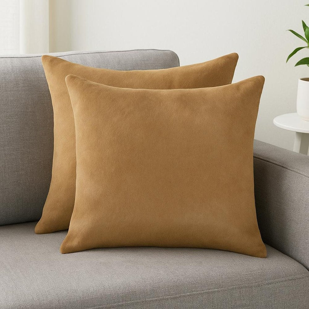 Set of Two 18" Gray Cowhide Throw Pillows