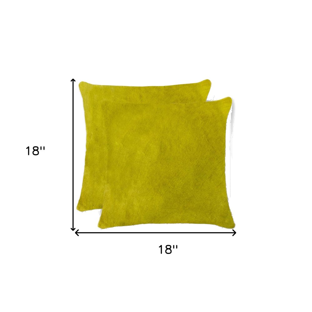 Set of Two 18" Chocolate And Gold Cowhide Throw Pillows