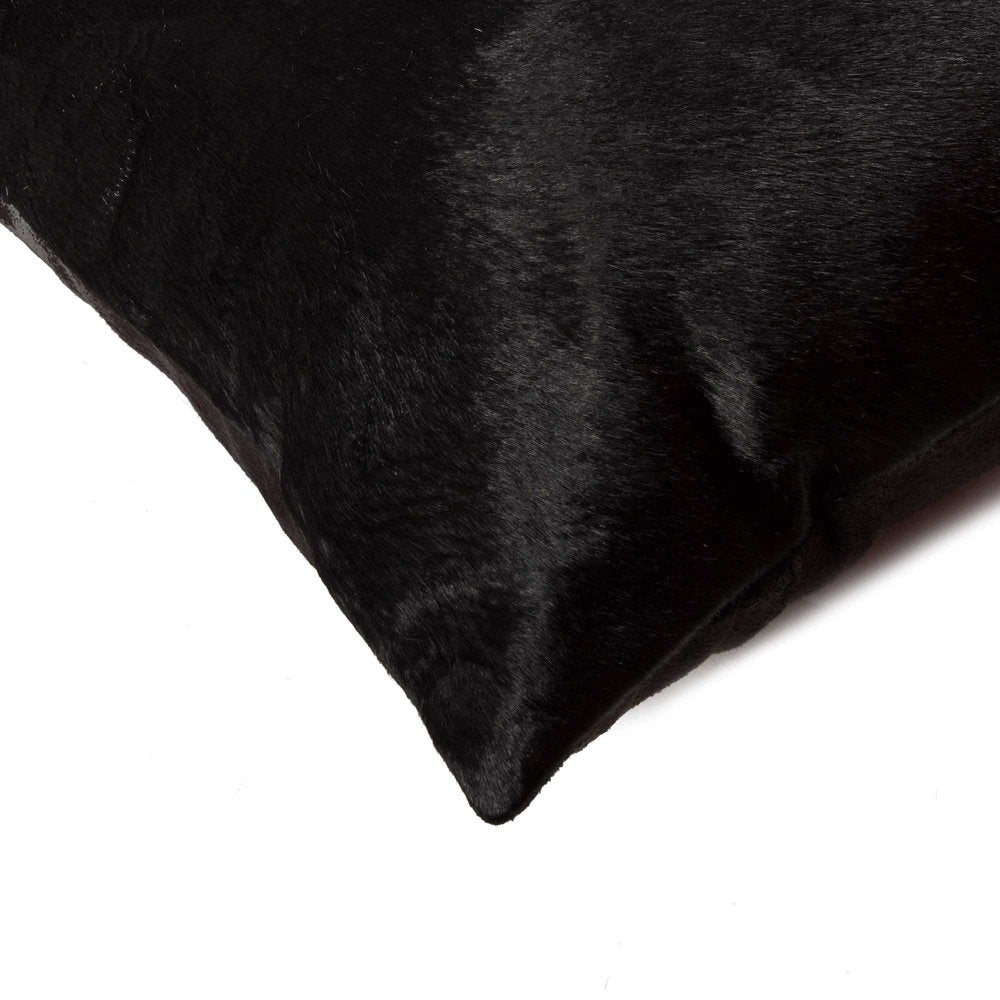 Set of Two 12" X 20" Black Cowhide Throw Pillows