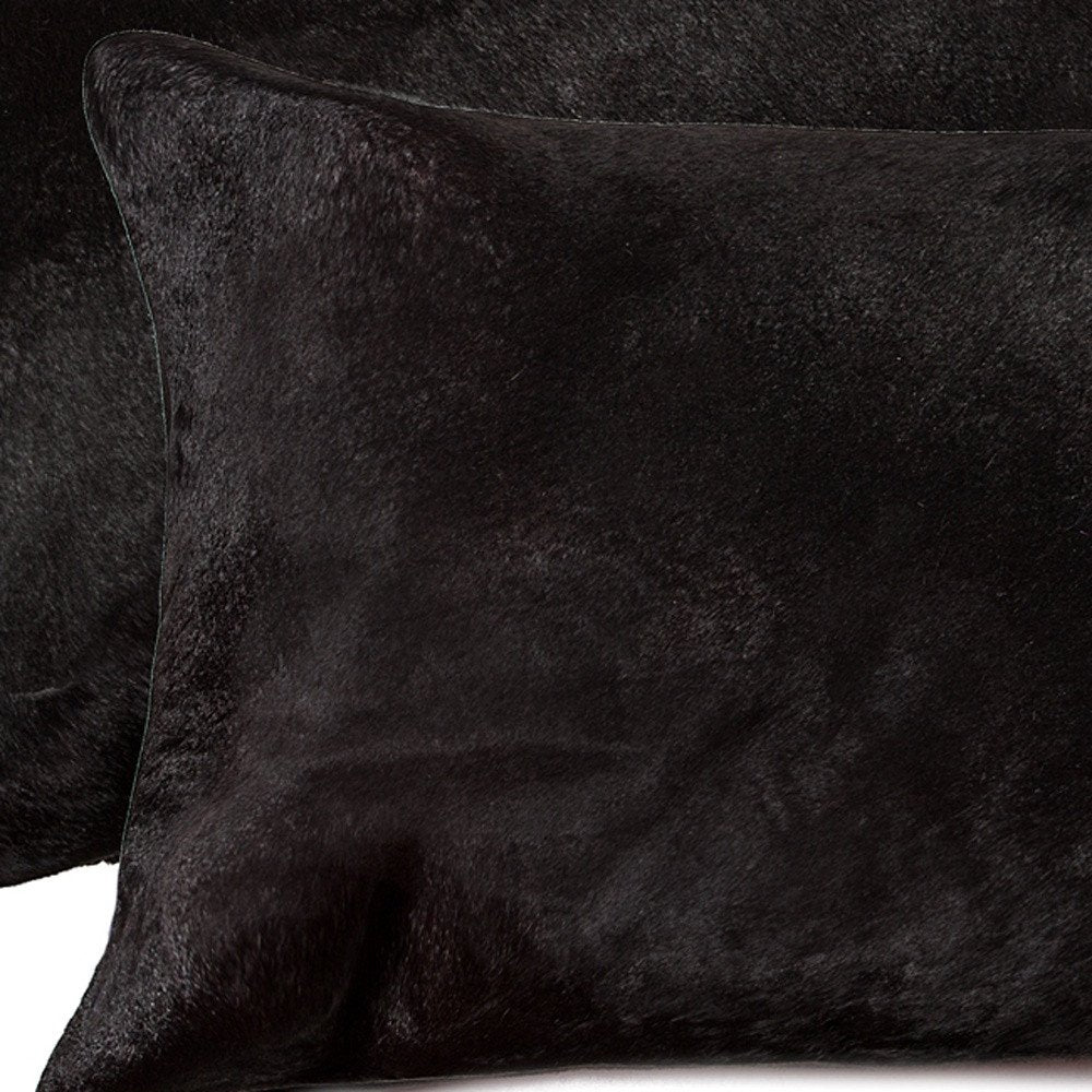 Set of Two 12" X 20" Black Cowhide Throw Pillows