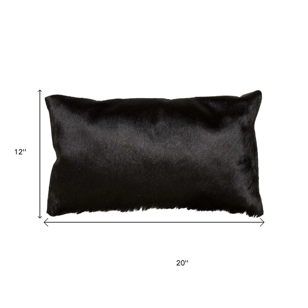 Set of Two 12" X 20" Black Cowhide Throw Pillows