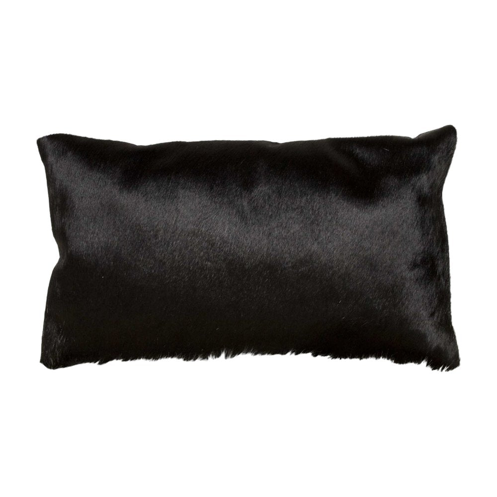 Set of Two 12" X 20" Black Cowhide Throw Pillows