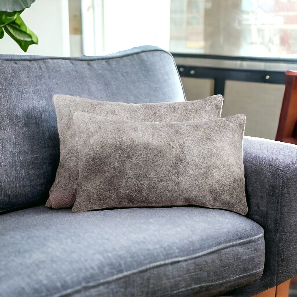 Set of Two 12" X 20" Black Cowhide Throw Pillows