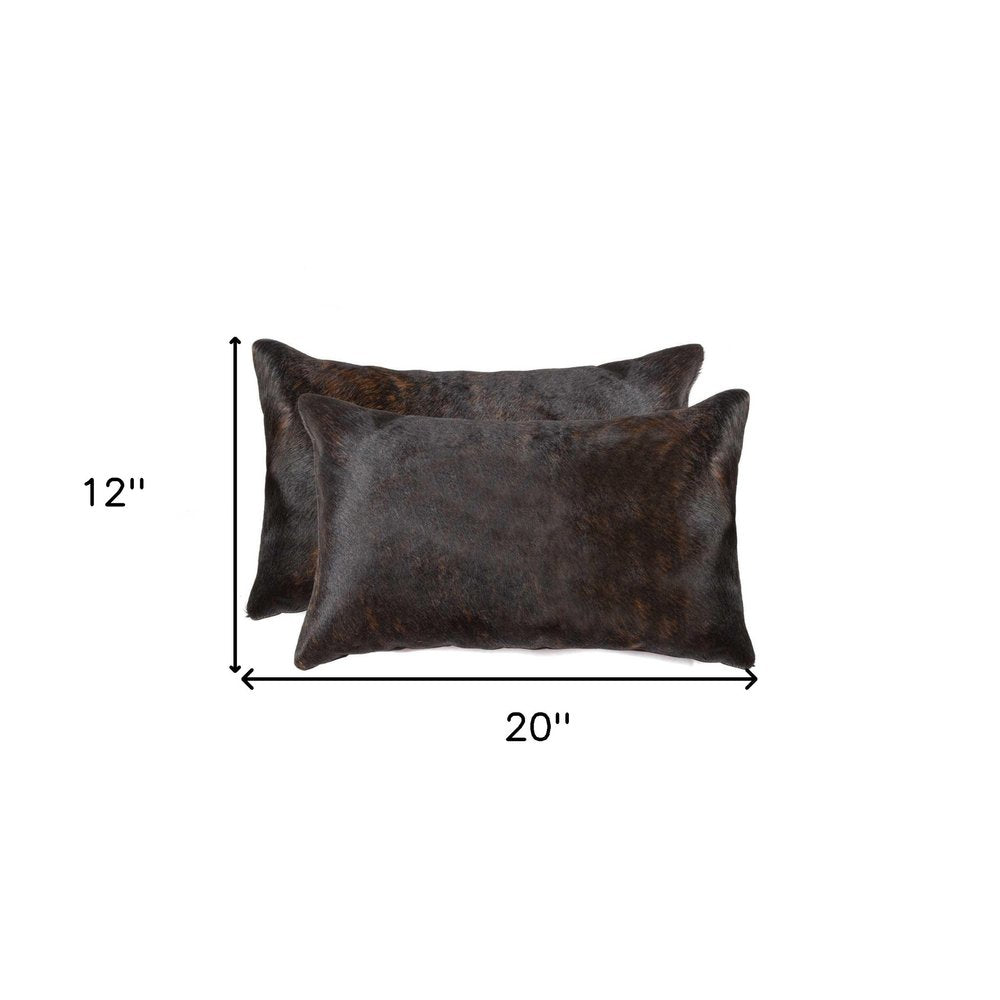 Set of Two 12" X 20" Black Cowhide Throw Pillows