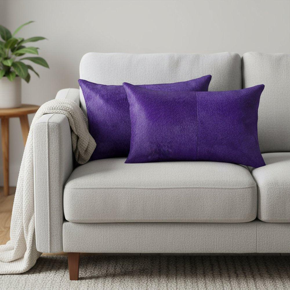 Set of Two 12" X 20" Black Cowhide Throw Pillows