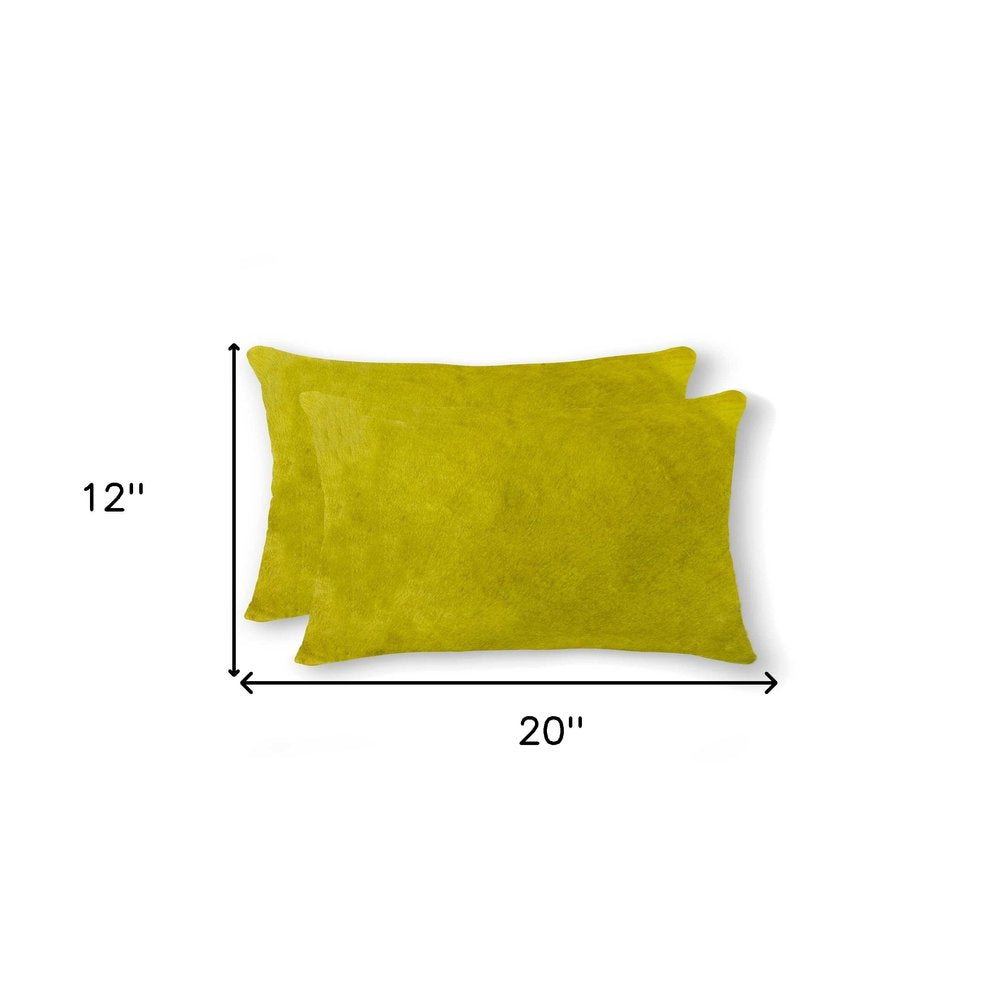 Set of Two 12" X 20" Black Cowhide Throw Pillows