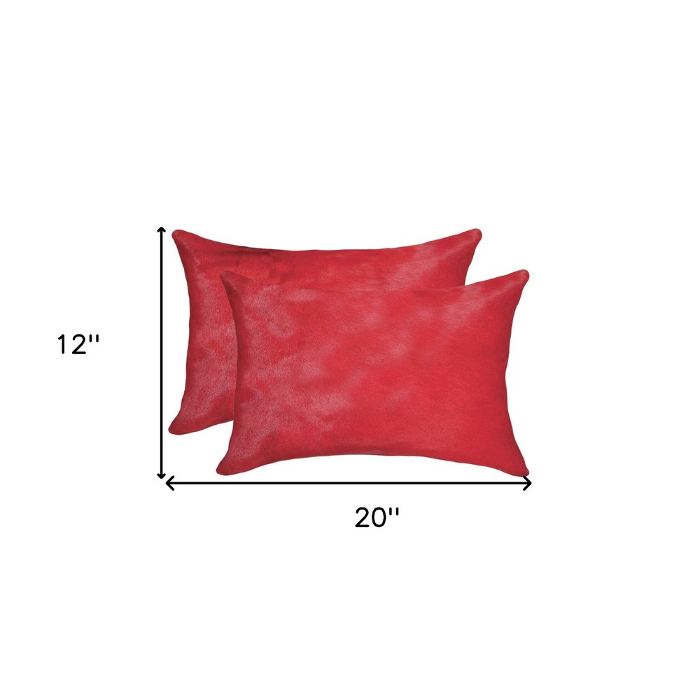 Set of Two 12" X 20" Black Cowhide Throw Pillows