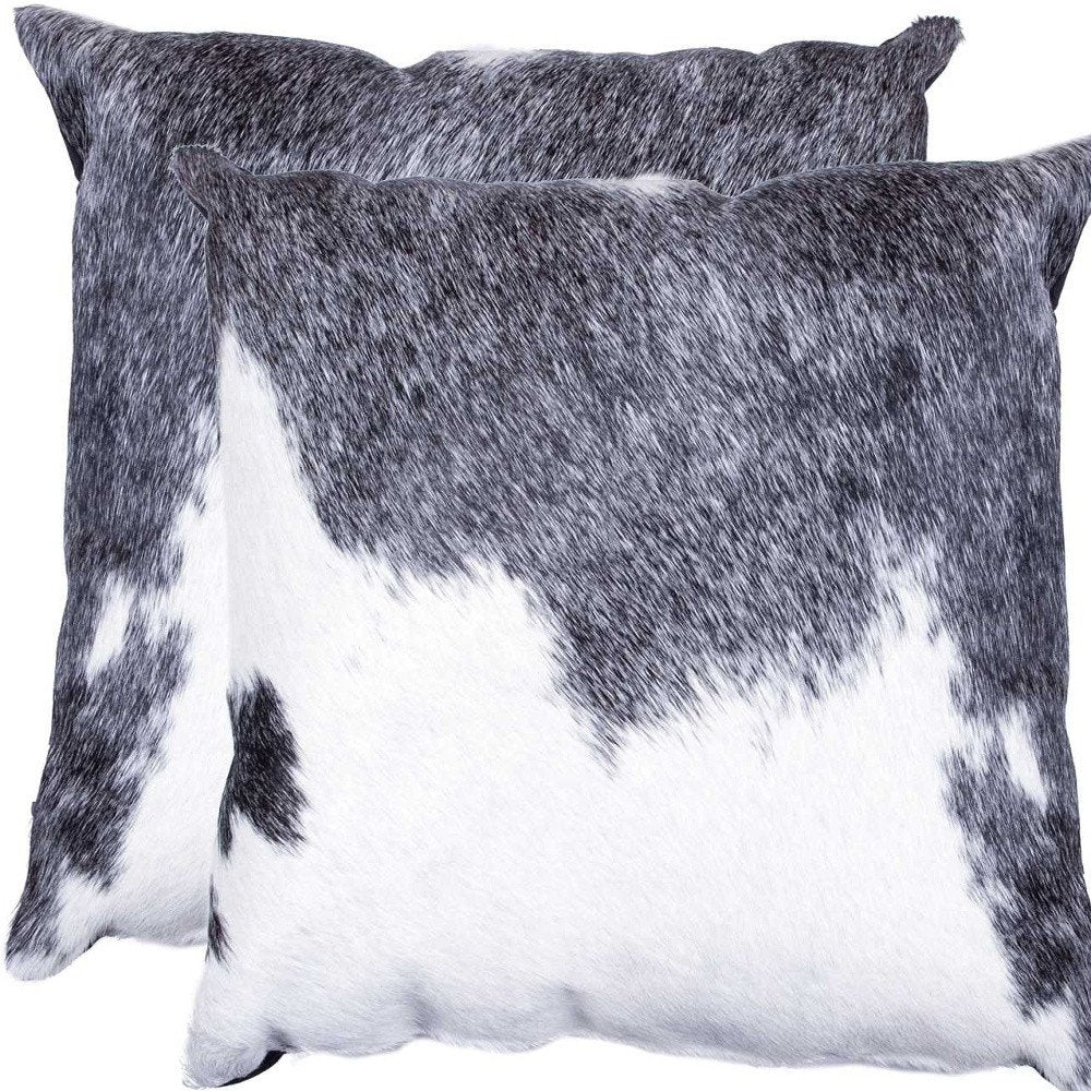 Set of Two 18" Chocolate And Gold Cowhide Throw Pillows