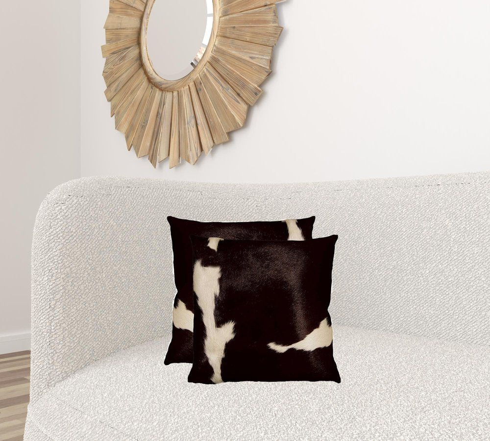 Set of Two 18" Chocolate And Gold Cowhide Throw Pillows