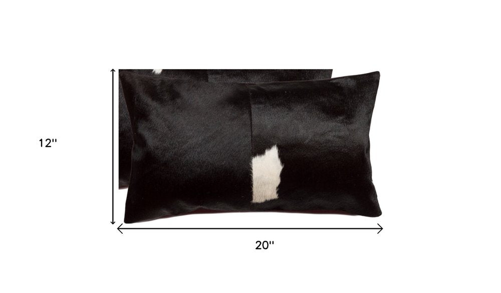 Set of Two 12" X 20" Black Cowhide Throw Pillows