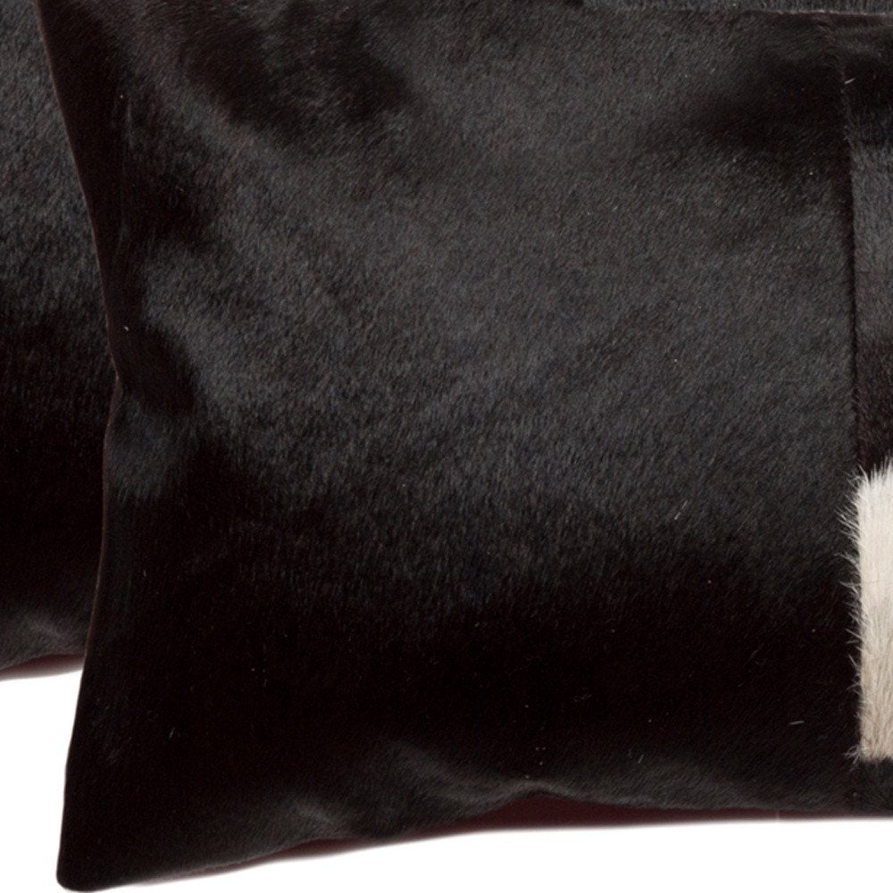 Set of Two 12" X 20" Black Cowhide Throw Pillows