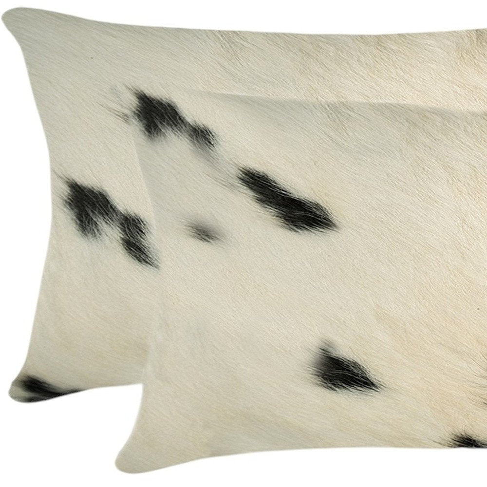 Set of Two 12" X 20" Black Cowhide Throw Pillows