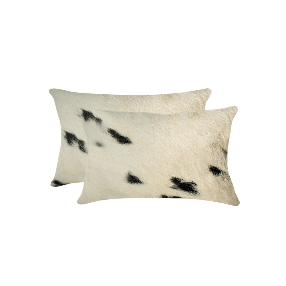 Set of Two 12" X 20" Black Cowhide Throw Pillows