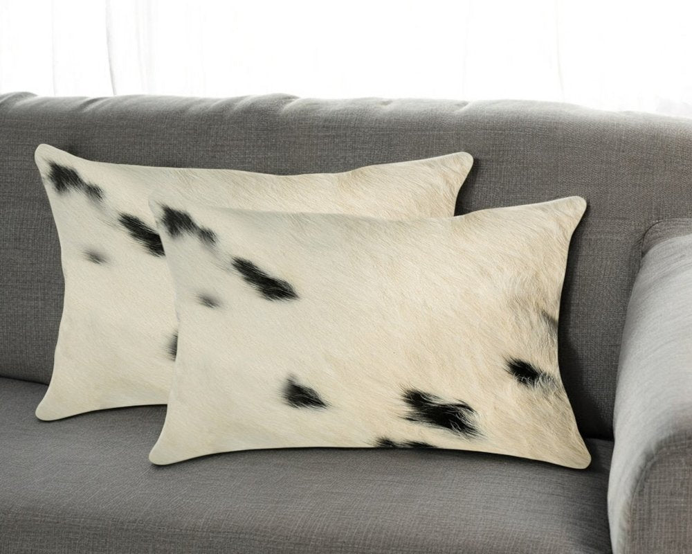 Set of Two 12" X 20" Black Cowhide Throw Pillows