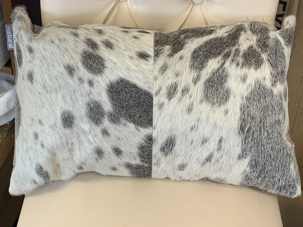 Set of Two 12" X 20" Black Cowhide Throw Pillows