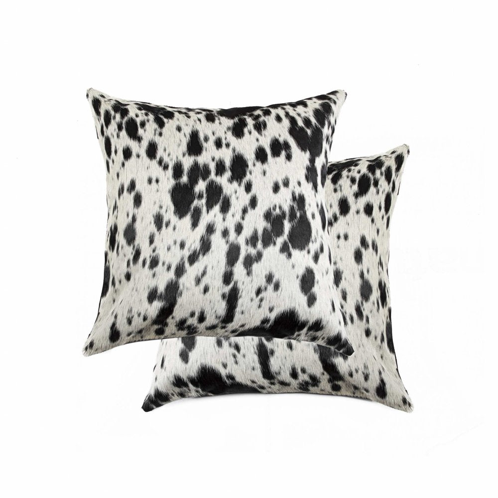 Set of Two 12" X 20" Black Cowhide Throw Pillows