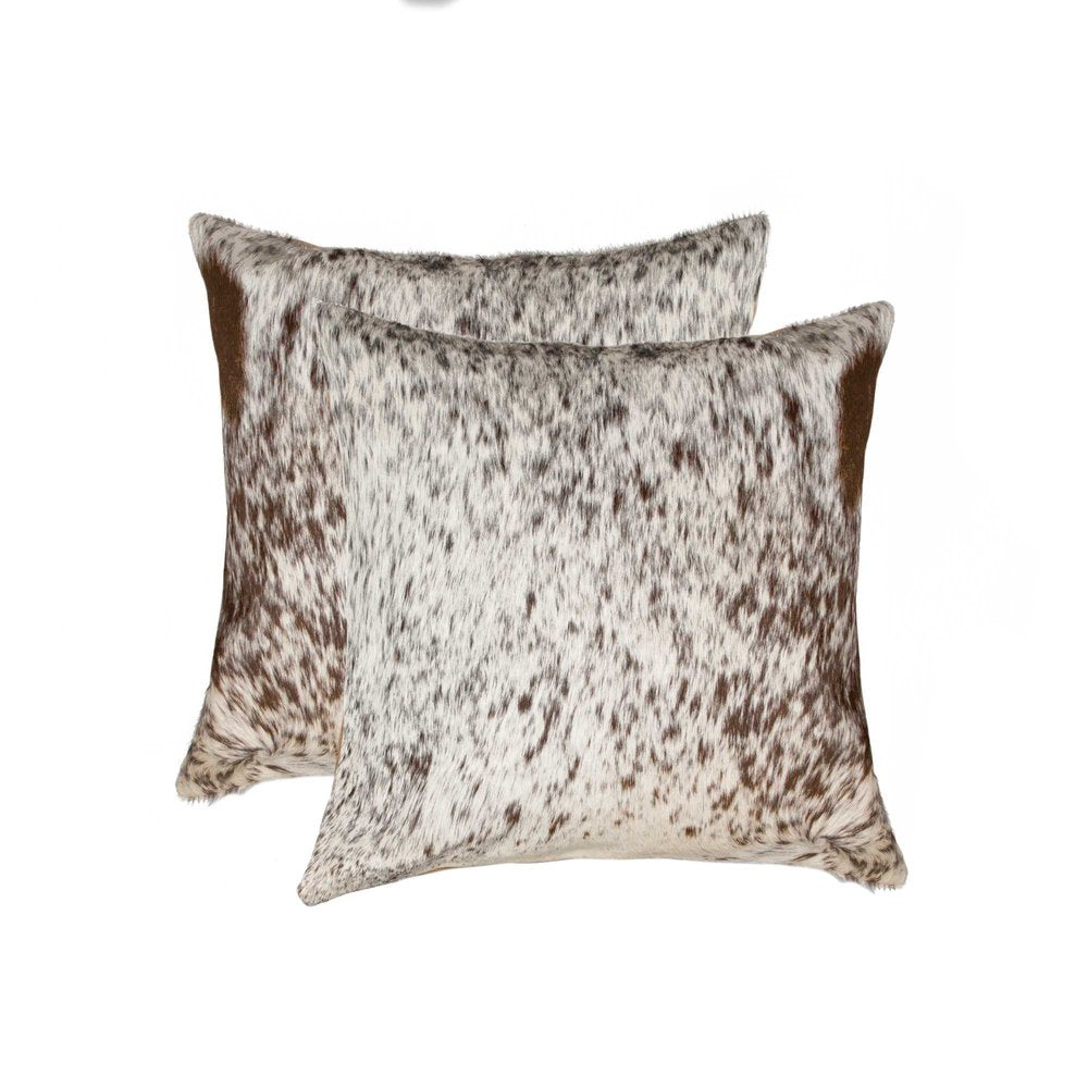 Set of Two 18" Gray and White Cowhide Throw Pillow