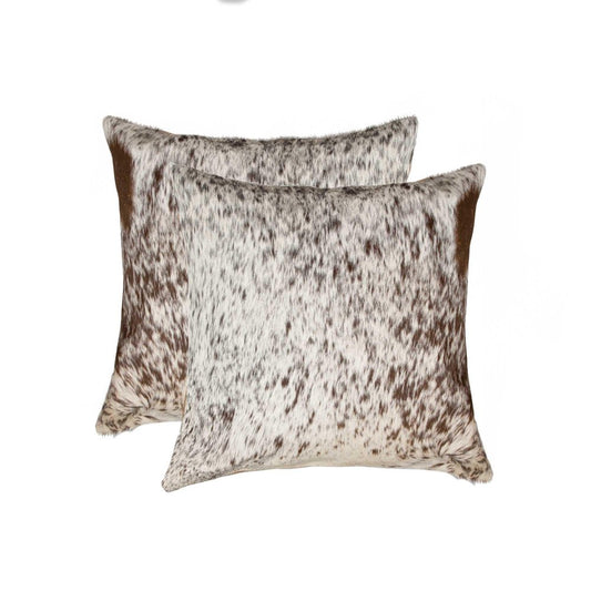 Set of Two 18" Gray and White Cowhide Throw Pillow