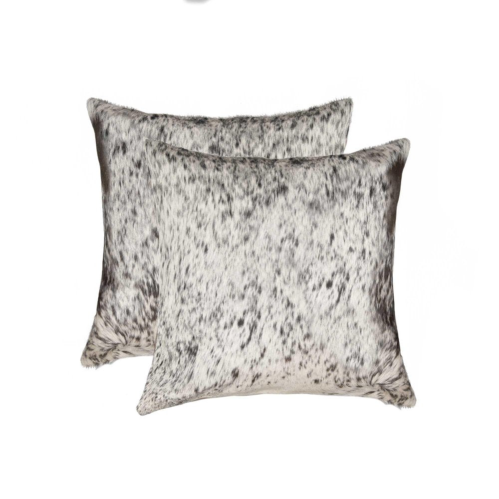 Set of Two 18" Brown and White Cowhide Throw Pillows