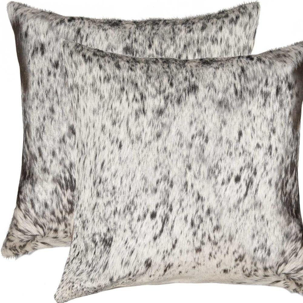 Set of Two 18" Brown and White Cowhide Throw Pillows