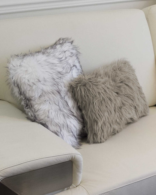 Set of Two 12" X 20" Gray Faux Fur Throw Pillows