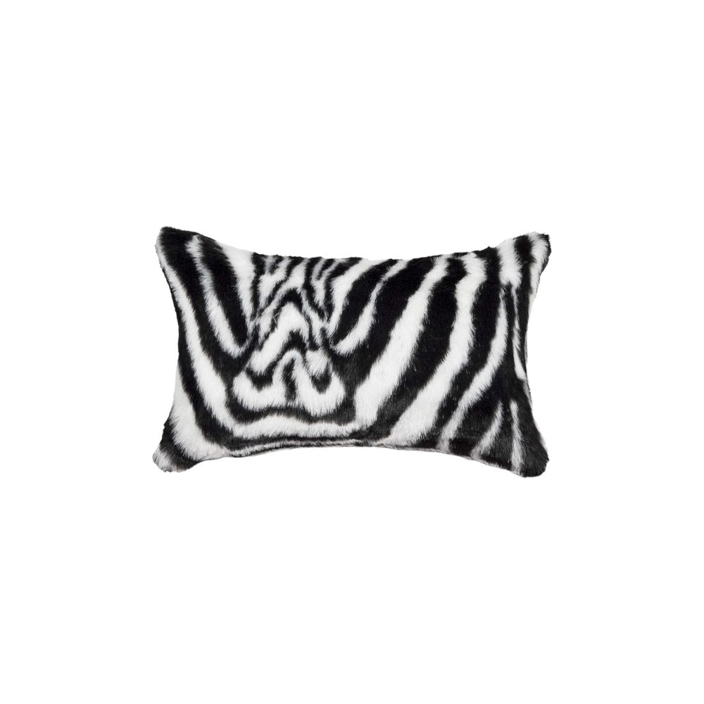 Set of Two 12" X 20" Black and White Faux Fur Throw Pillow