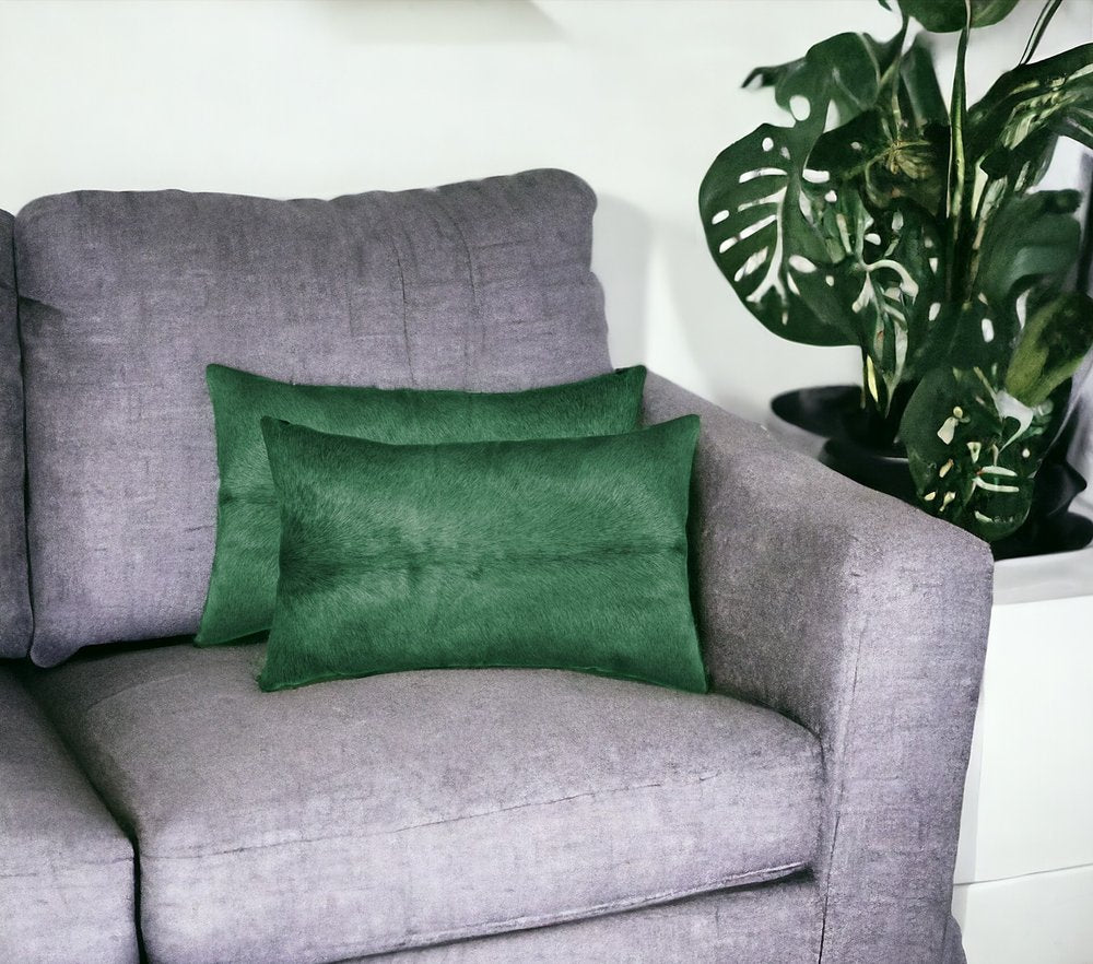 Set of Two 12" X 20" Black Cowhide Throw Pillows