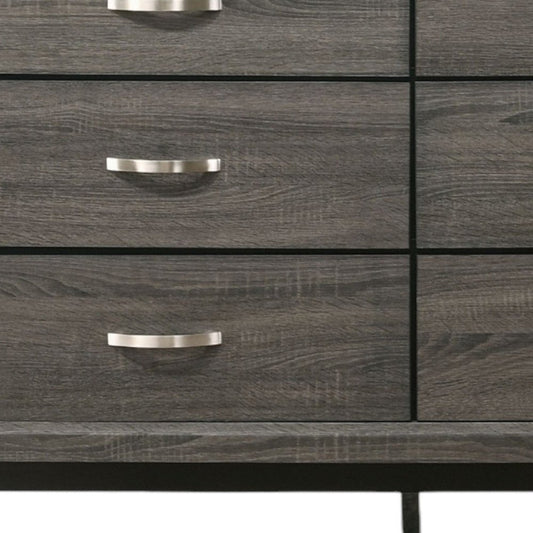 58" Gray Wood Six Drawer Double Dresser