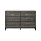 58" Gray Wood Six Drawer Double Dresser