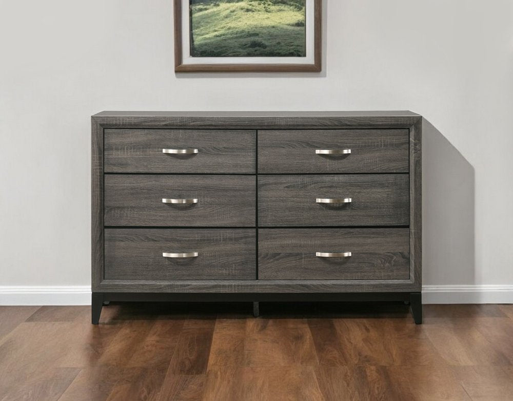 58" Gray Six Drawer Double Dresser