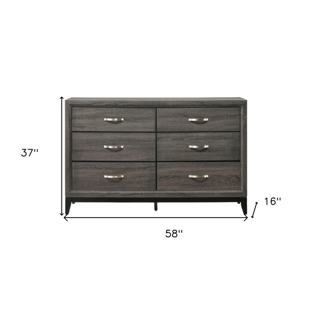 58" Gray Wood Six Drawer Double Dresser