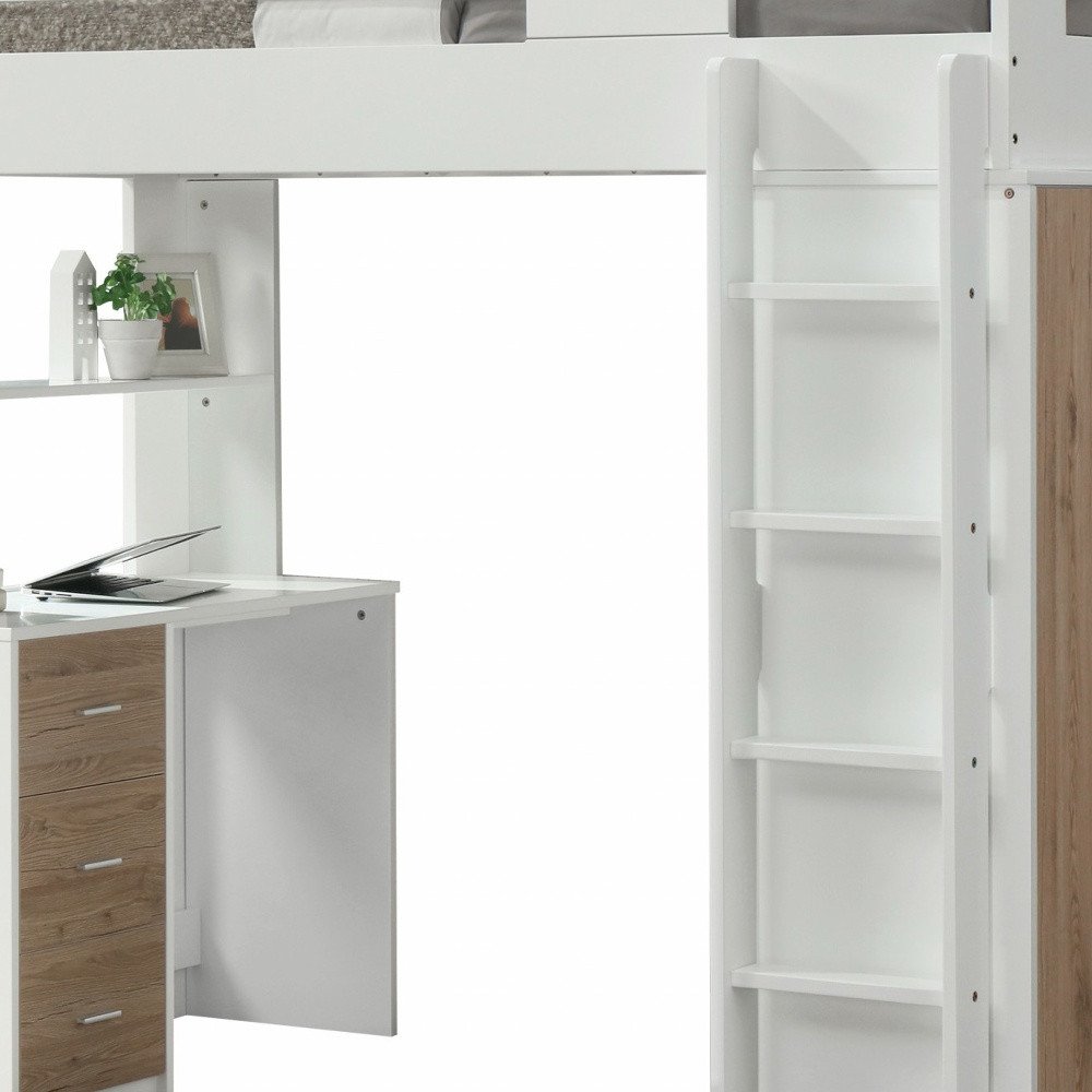White And Teal Twin Loft Bed And Desk