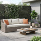 Three Piece Outdoor Gray Wicker Sectional Seating Group with Beige Cushions