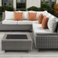 Beige Polyester Modular L Shaped Four Piece Standard With Console And Toss Pillows