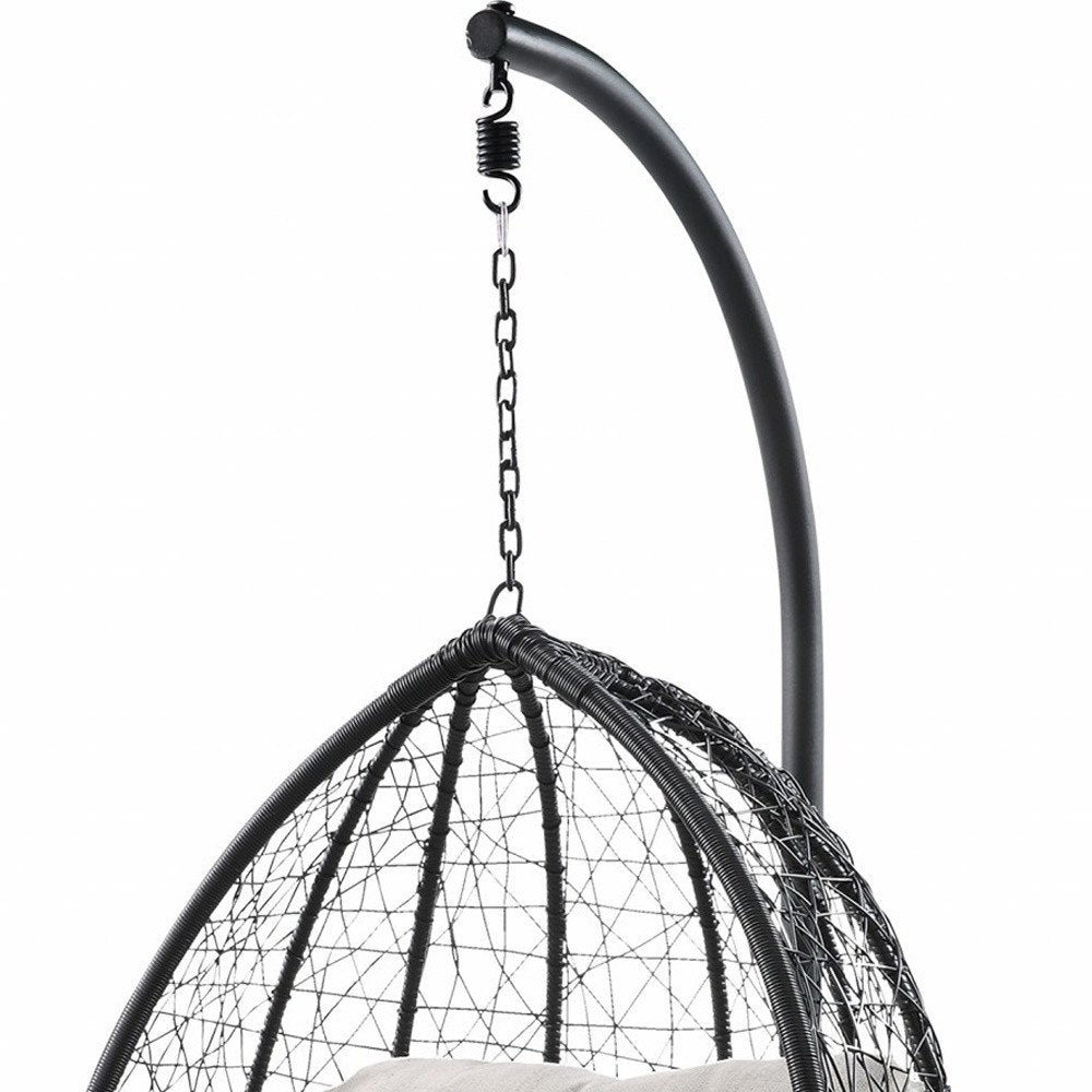 38" Black Metal Swing Chair With Beige Cushion