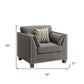 34" Charcoal and Brown Linen Arm Chair And Toss Pillows