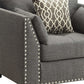 34" Charcoal and Brown Linen Arm Chair And Toss Pillows