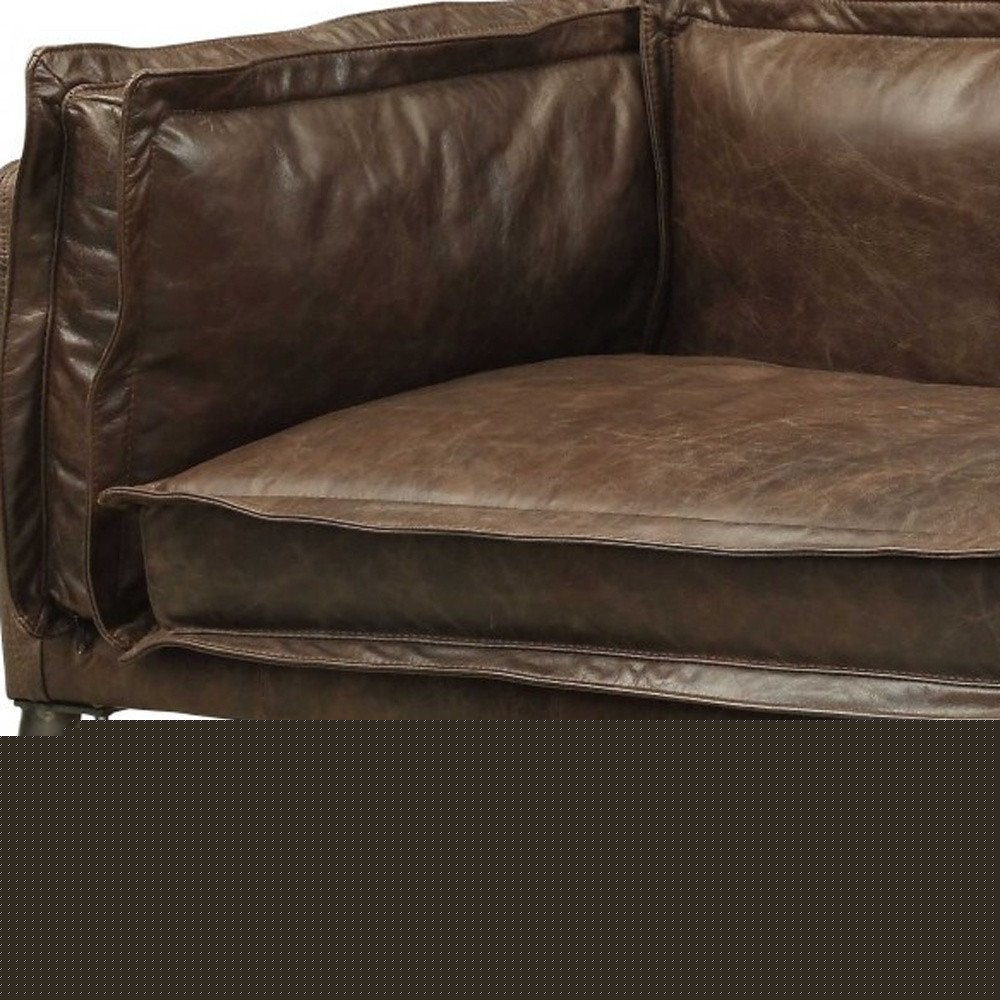 94" Chocolate Top Grain Leather Sofa With Dark Brown Legs