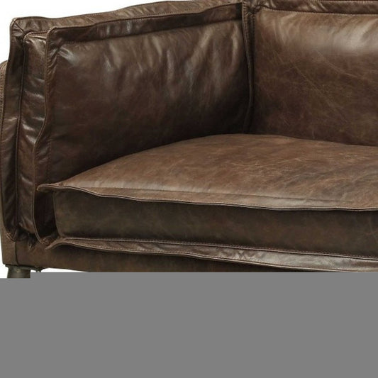 94" Chocolate Top Grain Leather Sofa With Dark Brown Legs