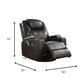 34" Black Leather Match Power Heated Massage Recliner